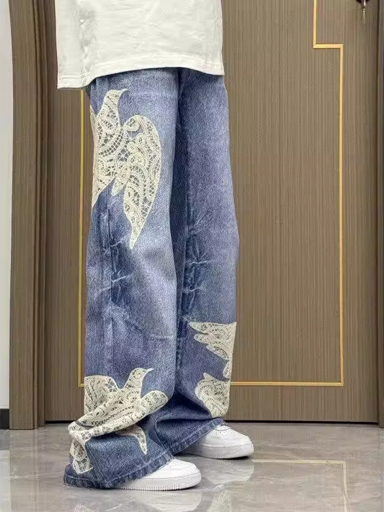 Retro Waed American Sle Embroidered Lace Patchwork Straight Leg Jeans Men's CleanFit Jeans Bell Bot High Waist Jeans
Retro Waed American Sle Embroidered Lace Patchwork Straight Leg Jeans Men's CleanFit Jeans Bell Bot High Waist Jeans