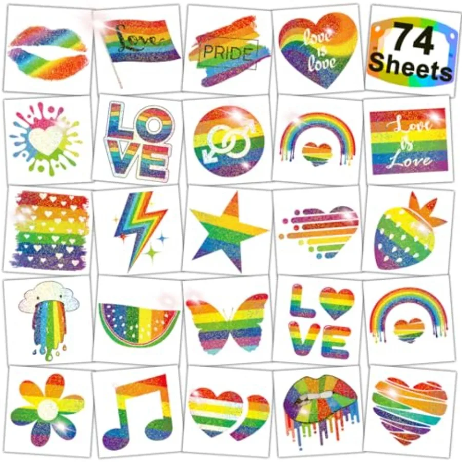 Glitter Rainbow Temporary Tattoos - 74 Individually Sheets Glitter Pride Tattoos Heart Lips Love Rainbow Tattoos for Pride Fest
Glitter Rainbow Temporary Tattoos - 74 Individually Sheets Glitter Pride Tattoos Heart Lips Love Rainbow Tattoos for Pride Fest