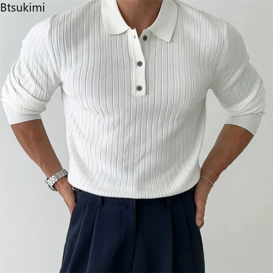 2025 Men's Knitted Polo Shirts Fashion Striped Long-sleeved Lapel Pullover Tops Korean Style Solid Slim Versatile Knit Sweaters
2025 Men's Knitted Polo Shirts Fashion Striped Long-sleeved Lapel Pullover Tops Korean Style Solid Slim Versatile Knit Sweaters