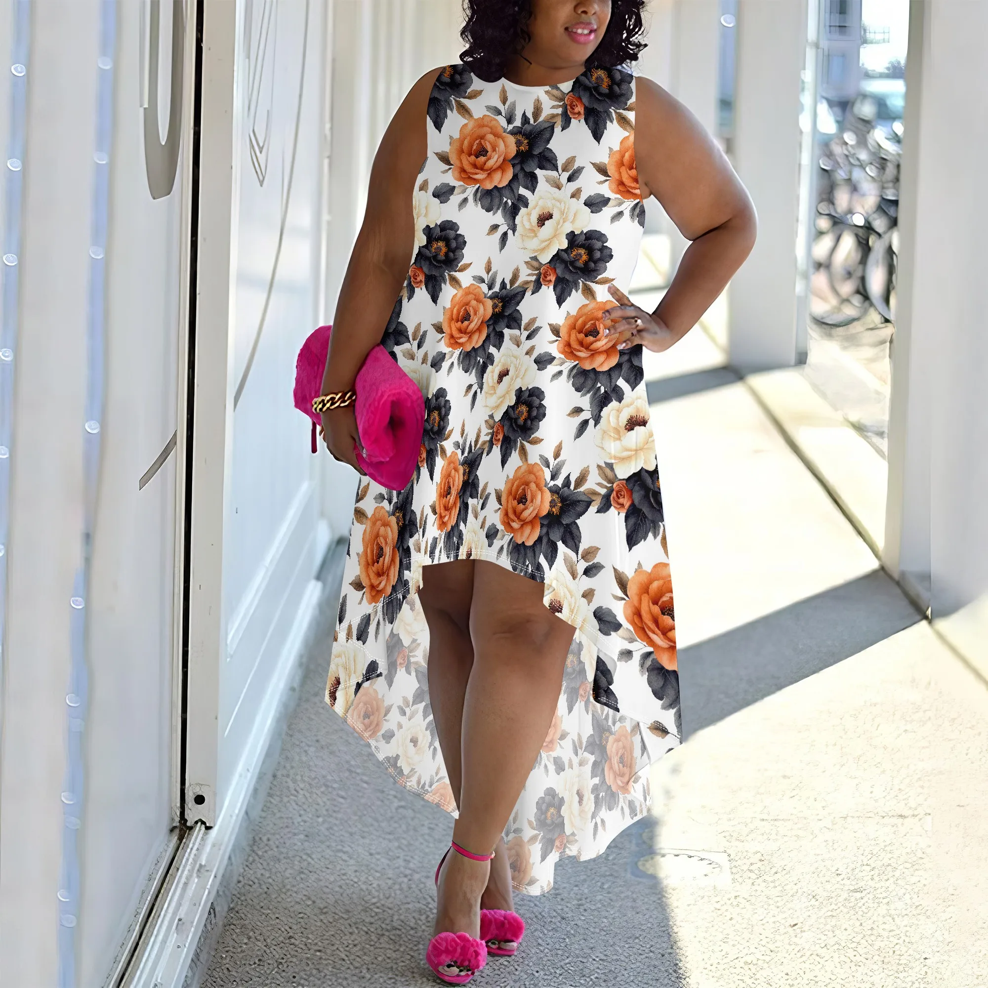 Plus Size Sleeveless Tropical Leaf Print High-Low Dress for Women, Casual Summer Dress
Plus Size Sleeveless Tropical Leaf Print High-Low Dress for Women, Casual Summer Dress