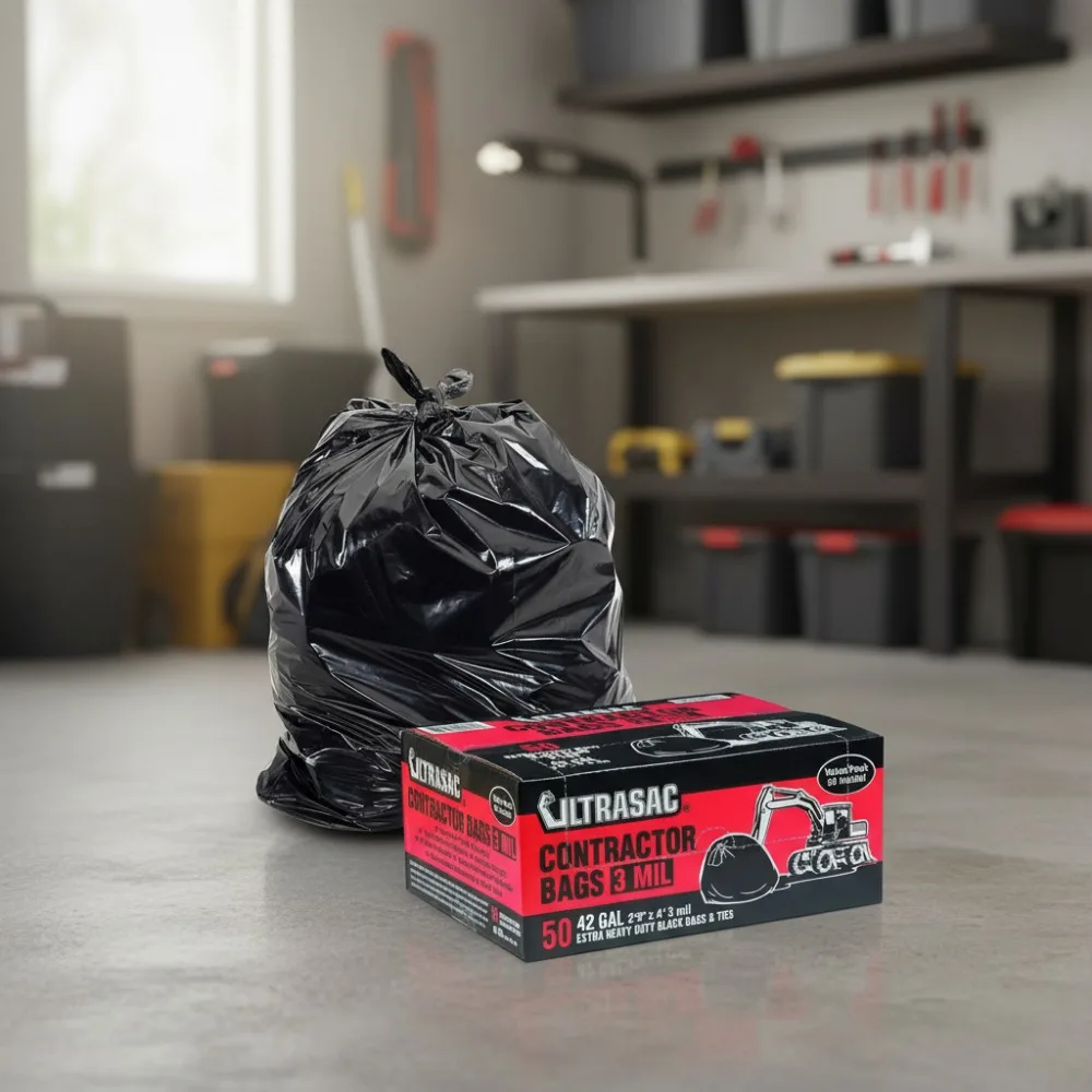 Heavy Duty Contractor Trash Bags 50 Pack with Ties, 42 Gallon Large Black Industrial Garbage Bags for Construction
Heavy Duty Contractor Trash Bags 50 Pack with Ties, 42 Gallon Large Black Industrial Garbage Bags for Construction