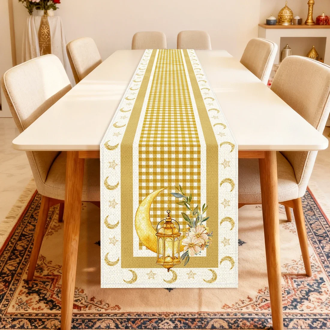 Yellow Plaid Lantern & Floral Pattern Digital Printed Linen Look 100% Polyester Table Runner For Dining Table & Home Decor
Yellow Plaid Lantern & Floral Pattern Digital Printed Linen Look 100% Polyester Table Runner For Dining Table & Home Decor