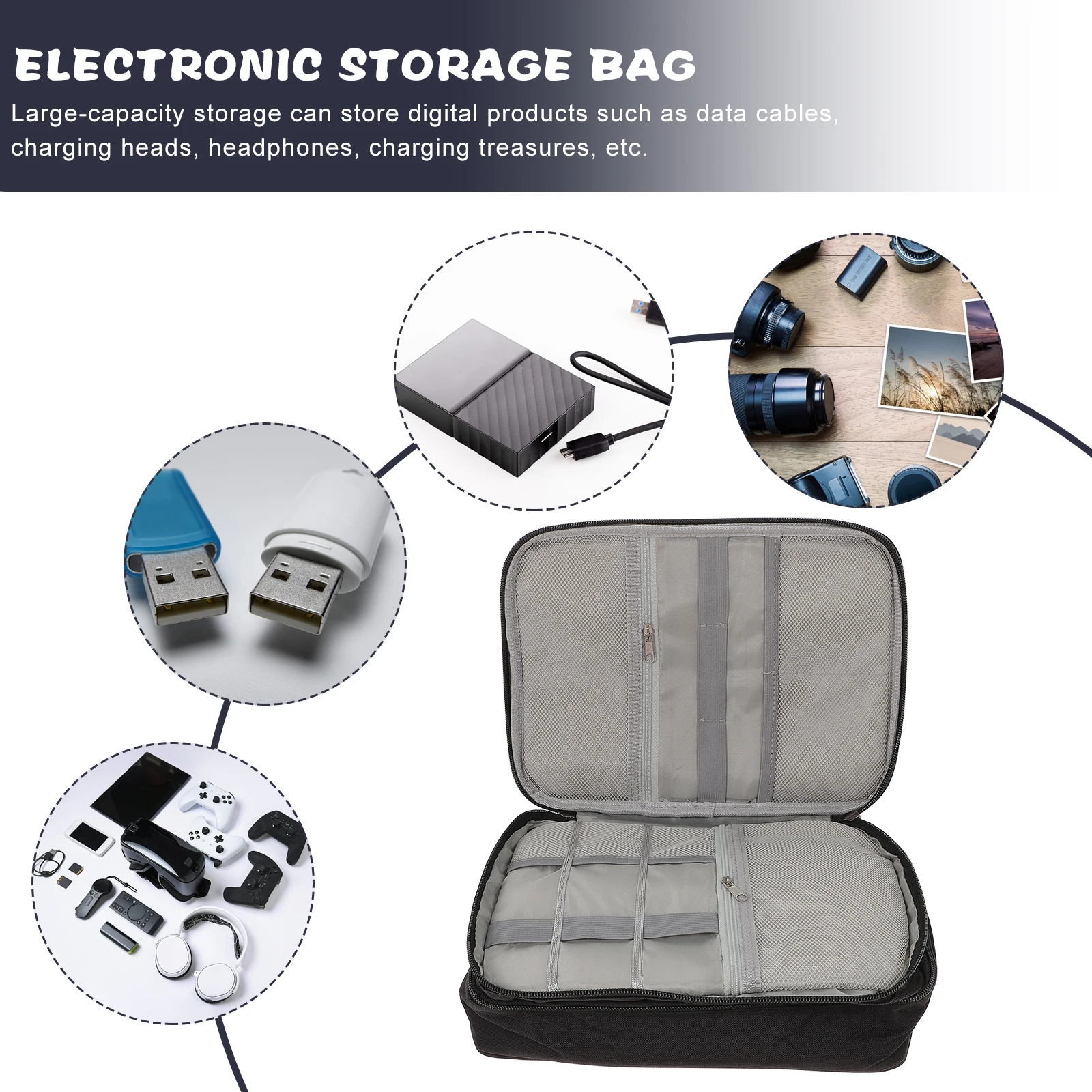 Container Electronic Storage Bag Travel Accessories Sundries Organizer Outdoor Black Polyester
Container Electronic Storage Bag Travel Accessories Sundries Organizer Outdoor Black Polyester