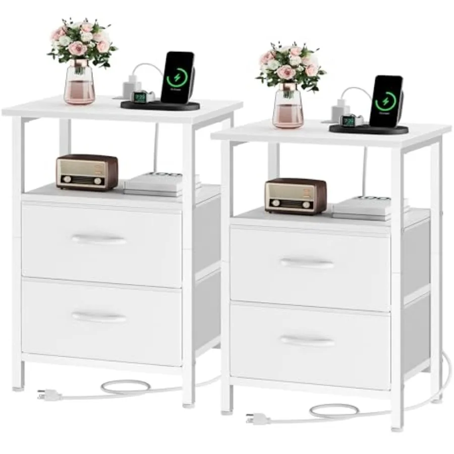 Nightstand Set 2 with Charging Station End Table with Fabric Drawers Bedside Table with Open Wood Shelf 24.2 Tall Side Table wi
Nightstand Set 2 with Charging Station End Table with Fabric Drawers Bedside Table with Open Wood Shelf 24.2 Tall Side Table wi