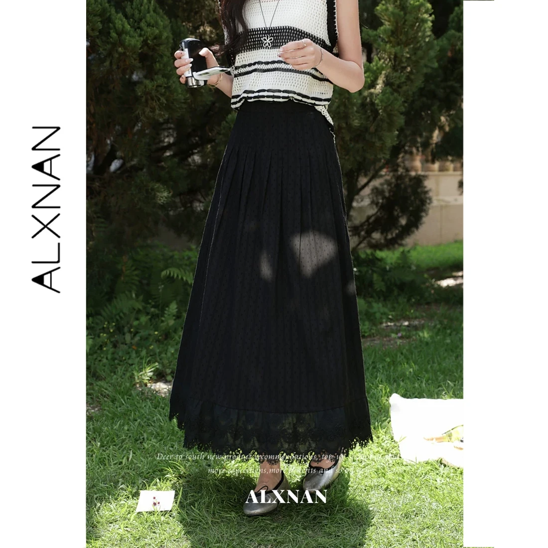 ALXNAN Black Long Skirt Ruched Jacquard Lace Spliced Midi Skirts Cotton 100% Summer High Waist Holiday Female Clothing L63518
ALXNAN Black Long Skirt Ruched Jacquard Lace Spliced Midi Skirts Cotton 100% Summer High Waist Holiday Female Clothing L63518
