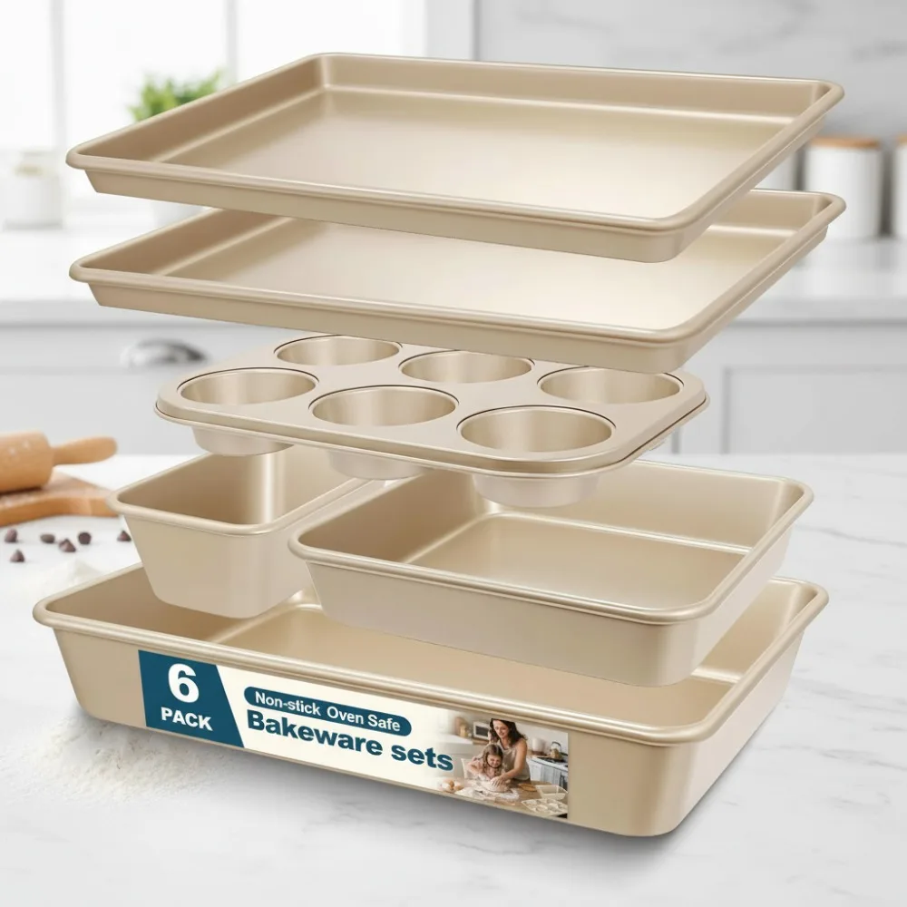 6-Piece Nonstick Baking Pans Set, Stackable Carbon Steel Bakeware for Oven Cooking, Perfect for Home Bakers
6-Piece Nonstick Baking Pans Set, Stackable Carbon Steel Bakeware for Oven Cooking, Perfect for Home Bakers