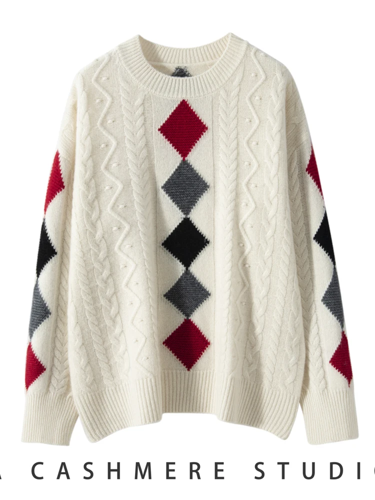 CHICUU Women 100% Cashmere Sweater Luxury Argyle Cable Knit Pullover Autumn Winter Thick Soft Cashmere Knitwear Vintage Style
CHICUU Women 100% Cashmere Sweater Luxury Argyle Cable Knit Pullover Autumn Winter Thick Soft Cashmere Knitwear Vintage Style