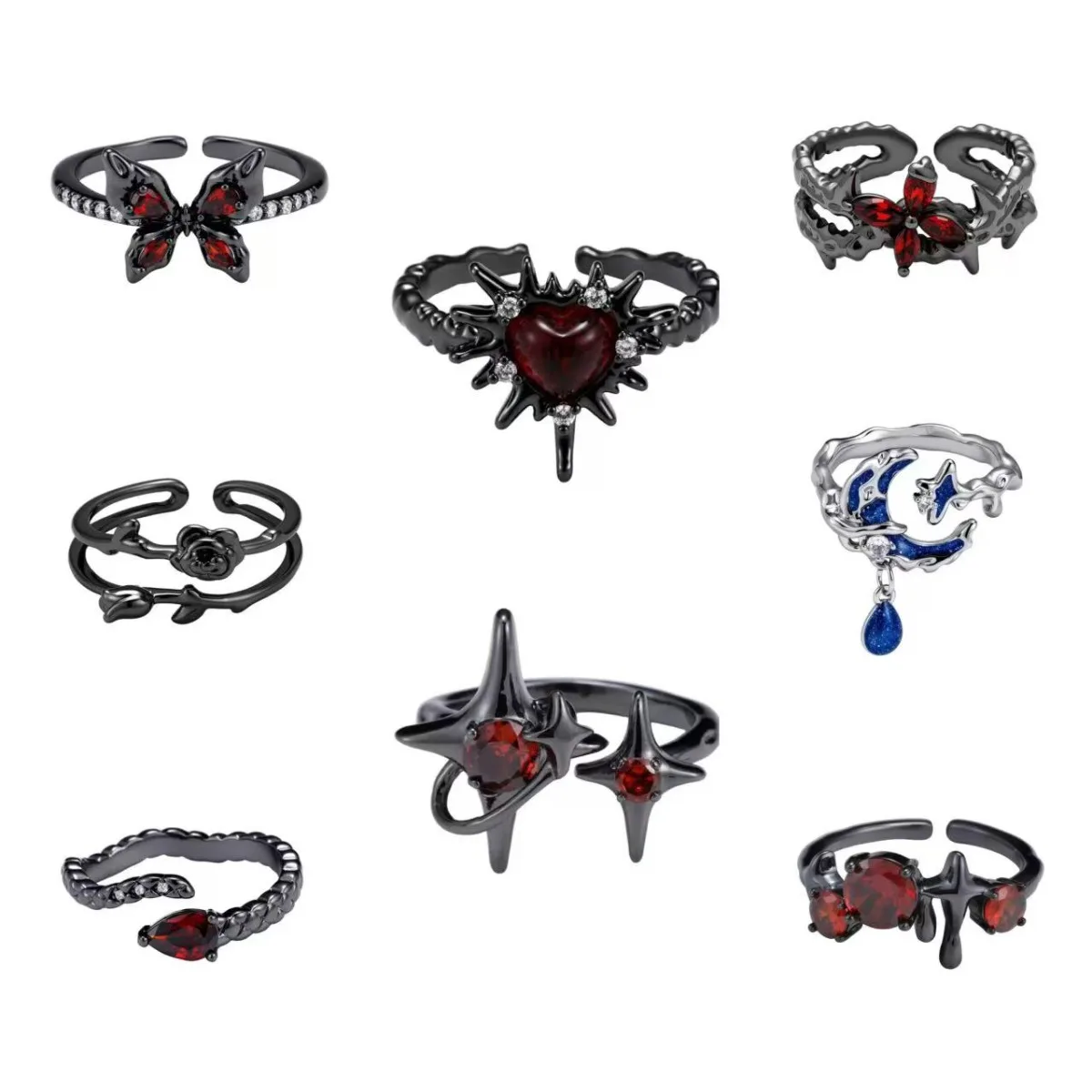 Neo-Gothic Style Dark Star Zircon Rings for Women Men Rose Heart Snake Shaped Darkness Luxury Jewelry Opening Adjustable Ring
Neo-Gothic Style Dark Star Zircon Rings for Women Men Rose Heart Snake Shaped Darkness Luxury Jewelry Opening Adjustable Ring
