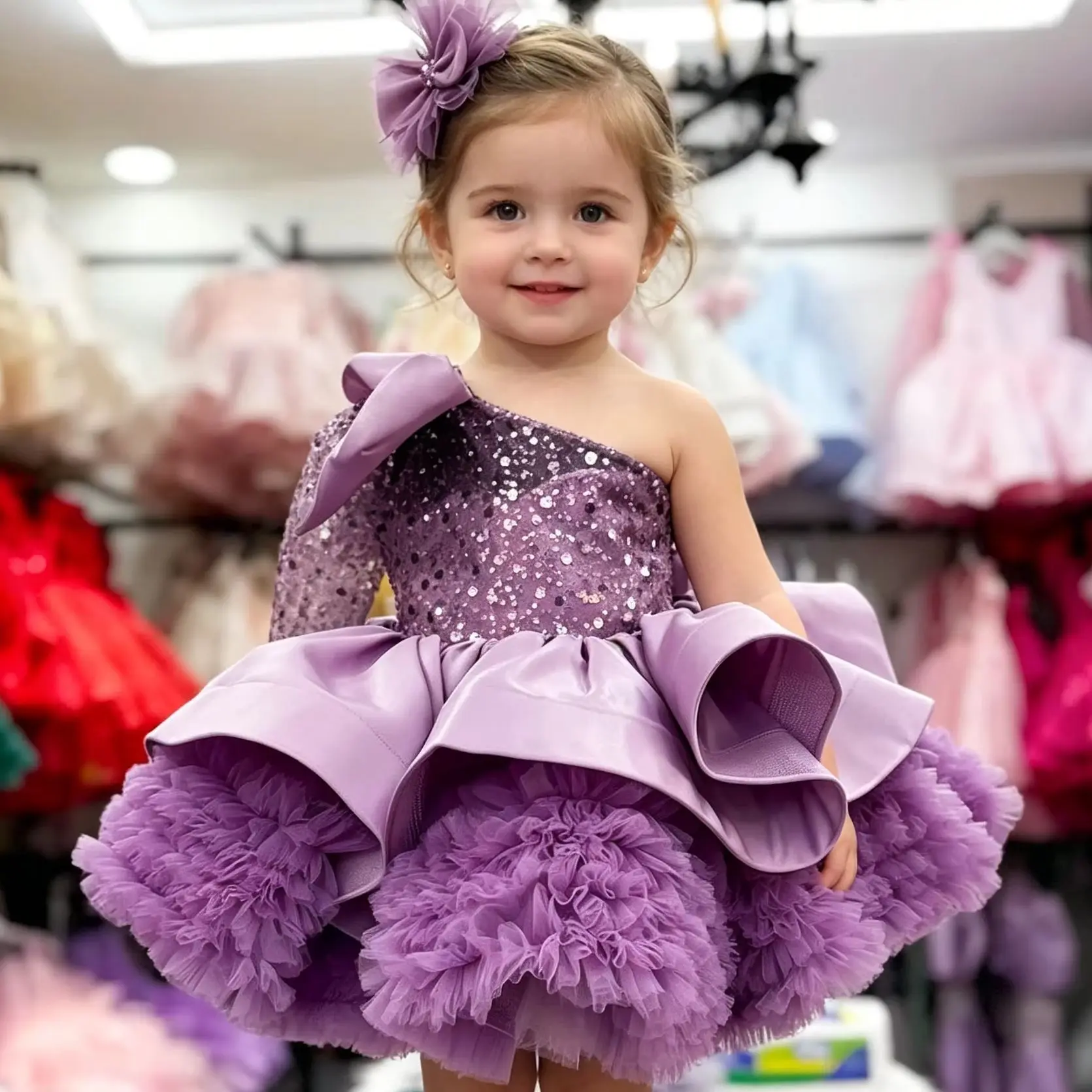 Princess Flower Girl Dresses for Wedding with Bow One Shoulder Sequin Puffy Birthday Gowns First Communion Gowns Customized
Princess Flower Girl Dresses for Wedding with Bow One Shoulder Sequin Puffy Birthday Gowns First Communion Gowns Customized