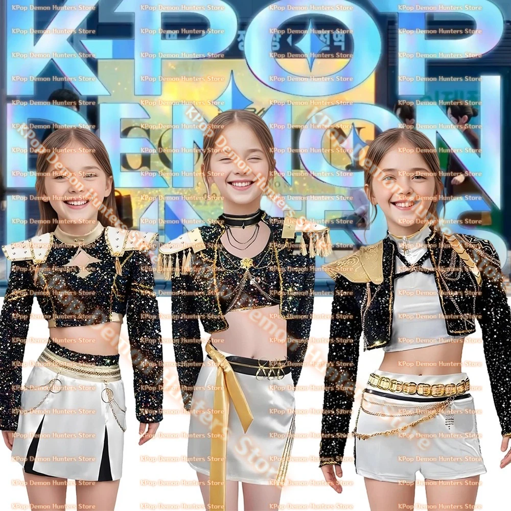 Black Golden Rumi Zoey Mira Cosplay KPop Demon Hunters Cosplay Costume Girls Suit kids Adult Halloween Party Role Playing Outfit
Black Golden Rumi Zoey Mira Cosplay KPop Demon Hunters Cosplay Costume Girls Suit kids Adult Halloween Party Role Playing Outfit
