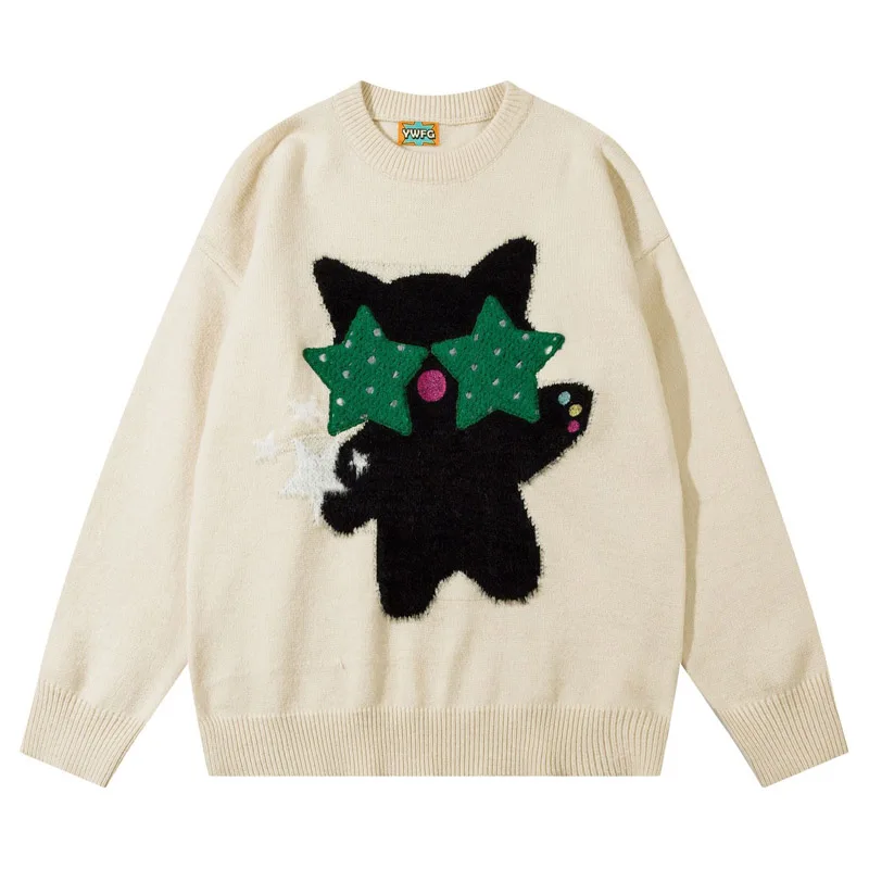Harajuku Men Sweater Vintage Embroidery Cartoon Star Cat Knitted Pullover Women Casual Oversized Sweaters Autumn Winter Tops
Harajuku Men Sweater Vintage Embroidery Cartoon Star Cat Knitted Pullover Women Casual Oversized Sweaters Autumn Winter Tops