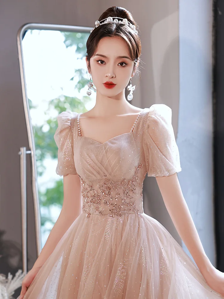 Champagne Pink Evening Dress Elegant Pearls Beading Women's Party Dresses Female Birthday Banquet Long Tulle Gowns
Champagne Pink Evening Dress Elegant Pearls Beading Women's Party Dresses Female Birthday Banquet Long Tulle Gowns