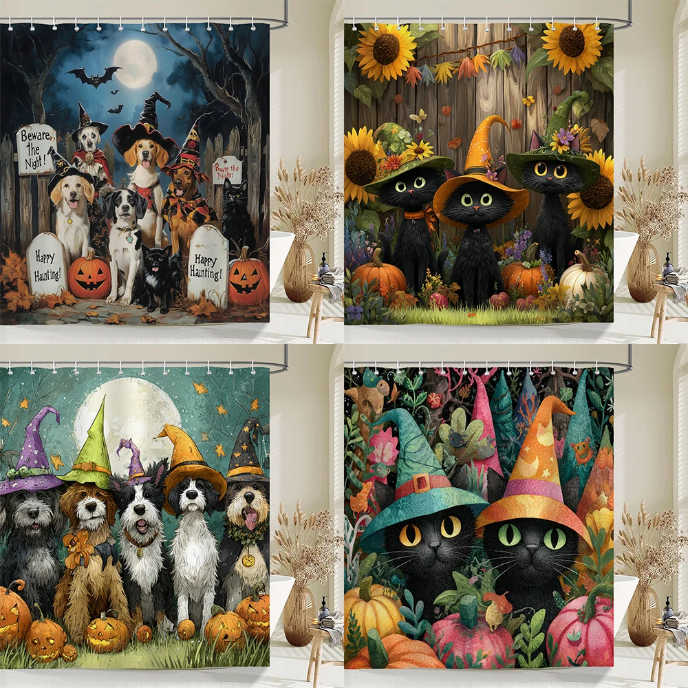 1PC Halloween Shower Curtain Gothic Cute cats and dogs All Saints Day Pumpkin Bathroom Curtain Home Vintage Decor Curtain 
1PC Halloween Shower Curtain Gothic Cute cats and dogs All Saints Day Pumpkin Bathroom Curtain Home Vintage Decor Curtain