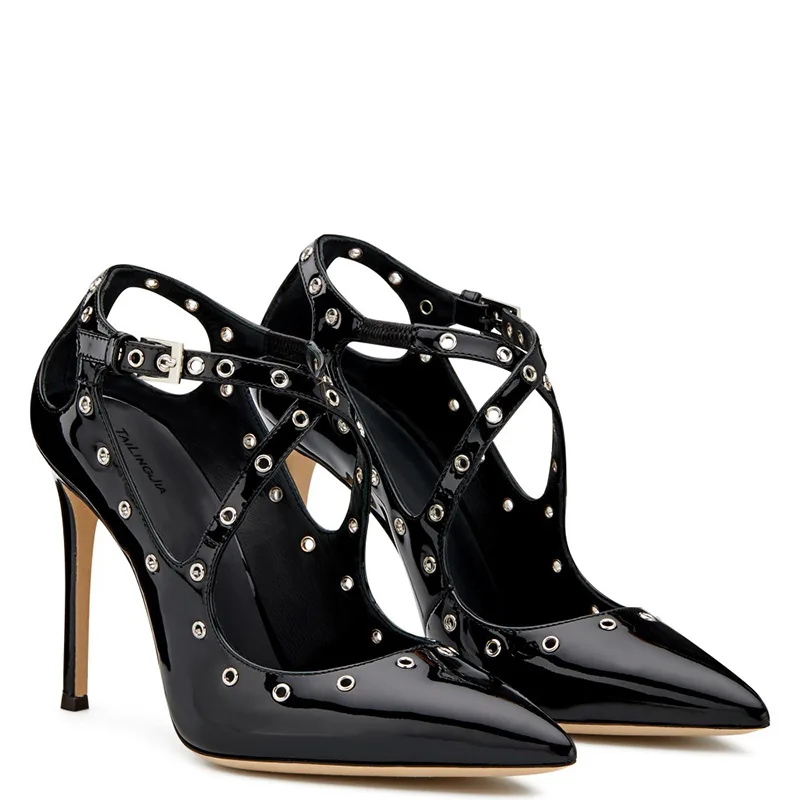 Black Patent Leather Metal Loops Pumps Pointed Toe High Heel Ladies Cross Strap Shoes Party Dress Single Shoes Zapatillas Mujer
Black Patent Leather Metal Loops Pumps Pointed Toe High Heel Ladies Cross Strap Shoes Party Dress Single Shoes Zapatillas Mujer