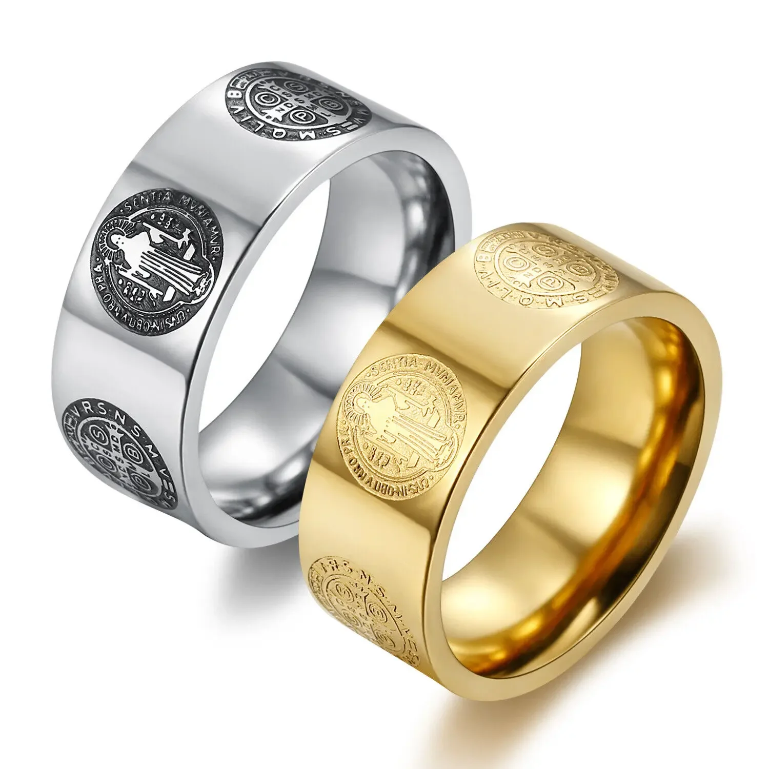 CHUANGCHENG 8mm Relief Catholic St Saint Benedict Exorcism Cross Stainless Steel Rings for Men's Sizes 5-15 Jewelry
CHUANGCHENG 8mm Relief Catholic St Saint Benedict Exorcism Cross Stainless Steel Rings for Men's Sizes 5-15 Jewelry