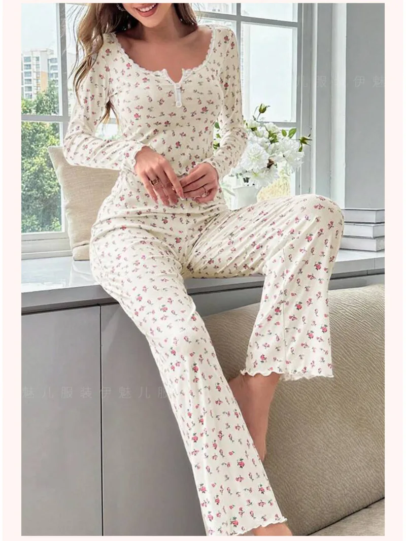 Autumn Winter Home Clothes Sexy Casual Fashion Long Sleeved Pants Pajamas Two-piece Set For Women Sweet V Neck Korean TVE7
Autumn Winter Home Clothes Sexy Casual Fashion Long Sleeved Pants Pajamas Two-piece Set For Women Sweet V Neck Korean TVE7