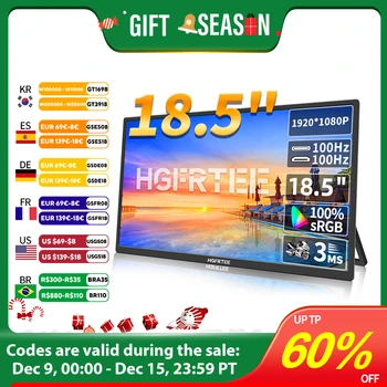 HGFRTEE 18.5inch 100Hz 100%RGB Portable Monitor Laptop Extended Display ADS-IPS HDR Screen With VESA Hole & Back bracket