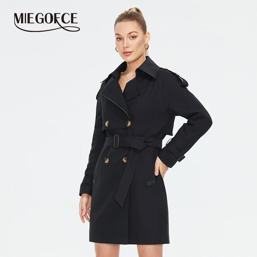 MIEGOFCE Women Lapel Collar Double Breasted Belted Midi Trench Coat Elegant Windproof Office Casual Outerwear Spring Autumn
MIEGOFCE Women Lapel Collar Double Breasted Belted Midi Trench Coat Elegant Windproof Office Casual Outerwear Spring Autumn