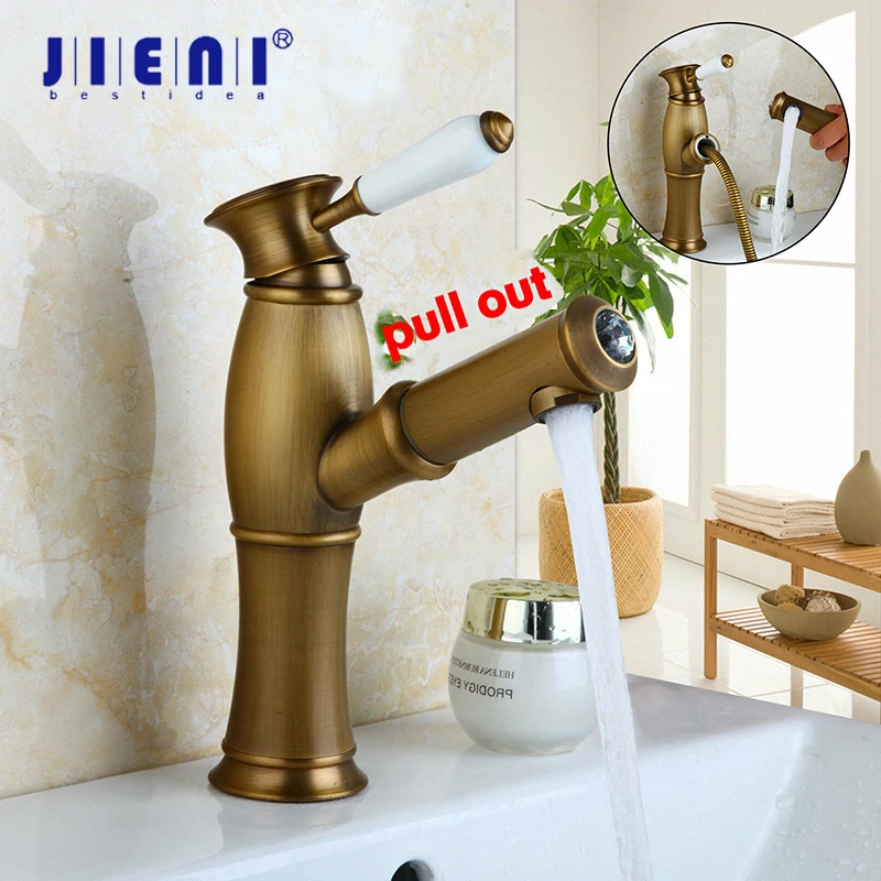 JIENI Solid Brass Bathroom Faucet Pull Out Mixer Luxury Antique Brass Ceramic Handle Bathroom Basin Sink Faucets Mixers Tap
JIENI Solid Brass Bathroom Faucet Pull Out Mixer Luxury Antique Brass Ceramic Handle Bathroom Basin Sink Faucets Mixers Tap