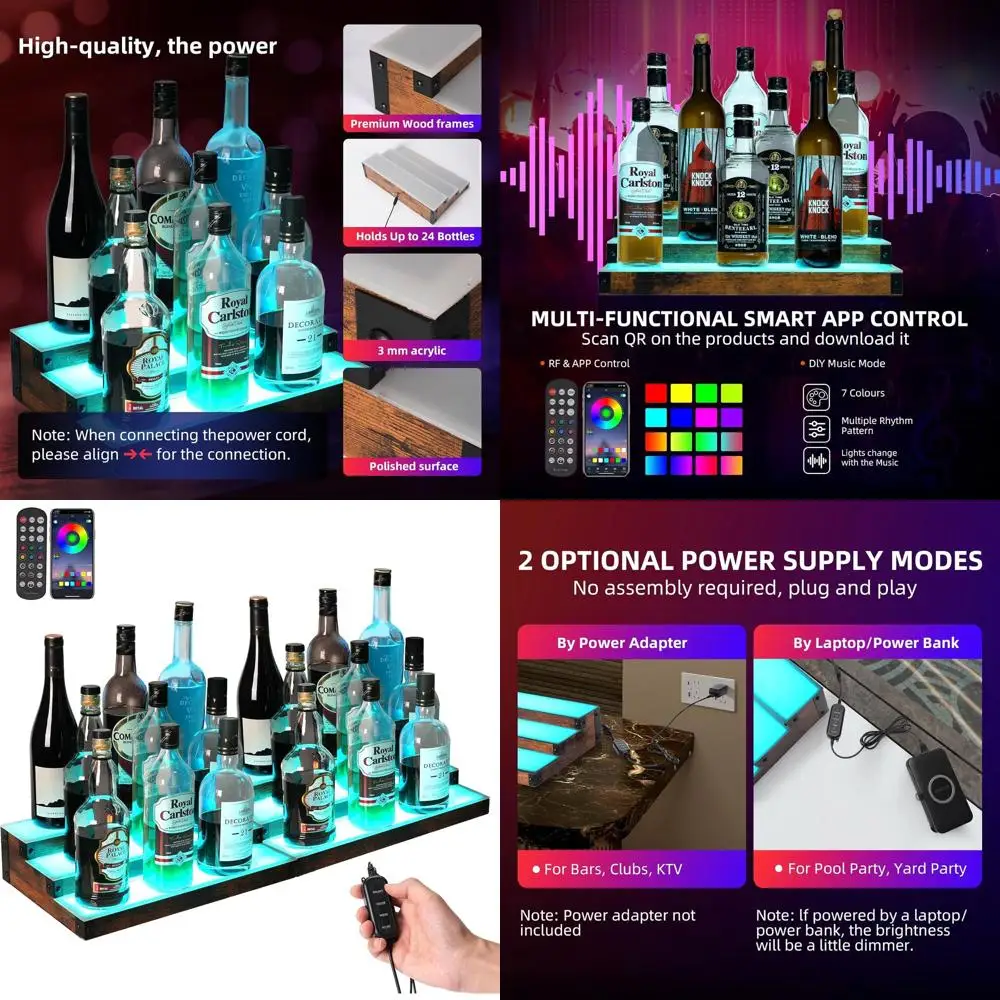 Dual 16'' LED-Illuminated 3-Tier Liquor Display Shelf, 30'' Tall with Remote & App Control, 7 Colors, Music Sync, Timer, Light-U
Dual 16'' LED-Illuminated 3-Tier Liquor Display Shelf, 30'' Tall with Remote & App Control, 7 Colors, Music Sync, Timer, Light-U