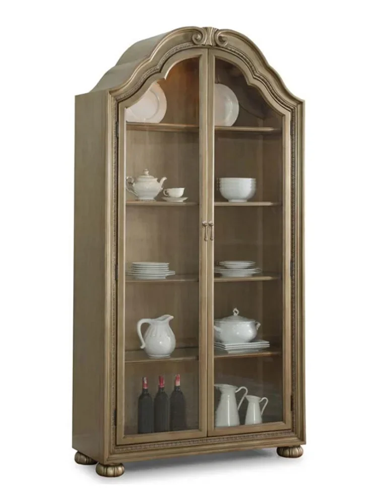 Fuxing arched wine cabinet French solid wood retro old semi-circular glass door high-end side cabinet 
Fuxing arched wine cabinet French solid wood retro old semi-circular glass door high-end side cabinet