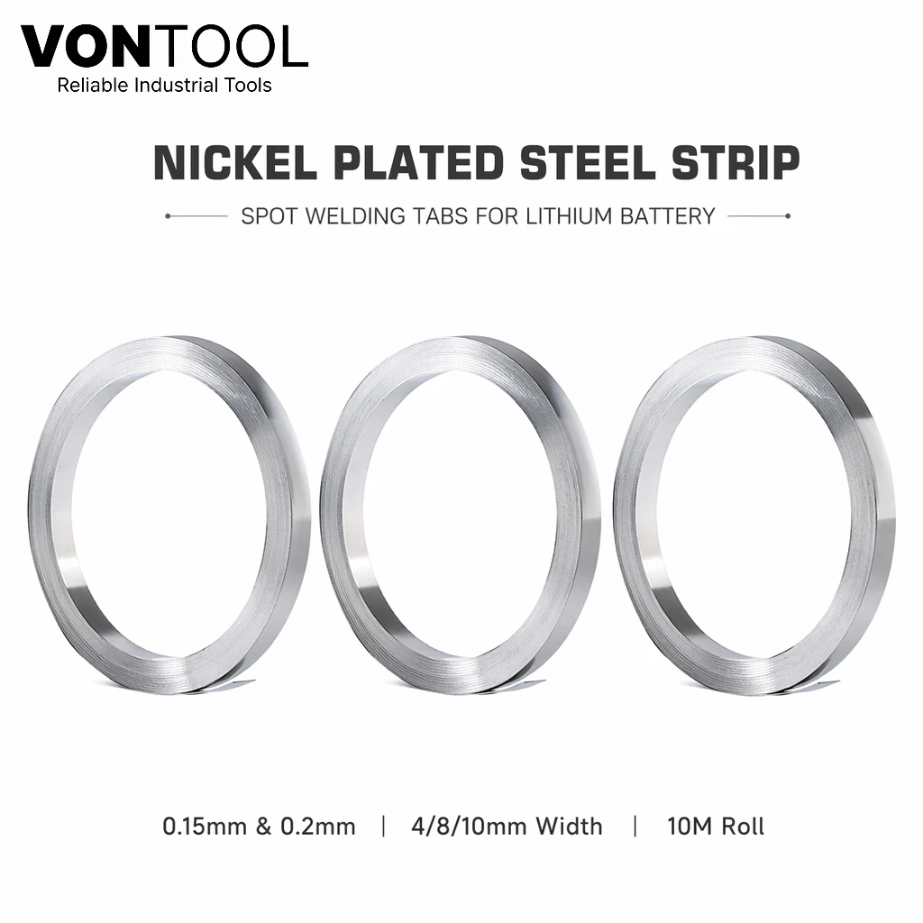 VONTOOL Nickel Strip 0.15mm 0.2mm Battery Spot Welding Tab 4/8/10mm Width 10MRoll for 18650 21700 32650 Lithium Battery Pack DIY
VONTOOL Nickel Strip 0.15mm 0.2mm Battery Spot Welding Tab 4/8/10mm Width 10MRoll for 18650 21700 32650 Lithium Battery Pack DIY