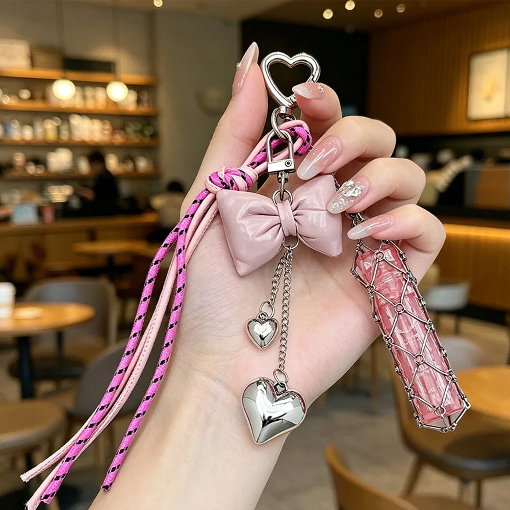 Bowknot Lipstick Holder Keychain Heart Charm Braided Rope Metal Mesh Cage Bag Pendant Fashion Accessory Gift for Women Daily
Bowknot Lipstick Holder Keychain Heart Charm Braided Rope Metal Mesh Cage Bag Pendant Fashion Accessory Gift for Women Daily