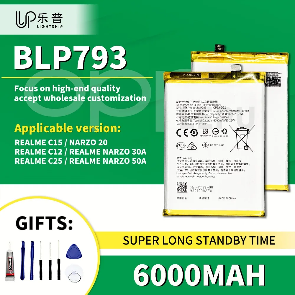 Replacement Realme C15 C12 C25 Original Battery BLP793 6000mAh Real Capacity Lithium Ion Battery for Narzo 20 30A 50A with Tools
Replacement Realme C15 C12 C25 Original Battery BLP793 6000mAh Real Capacity Lithium Ion Battery for Narzo 20 30A 50A with Tools