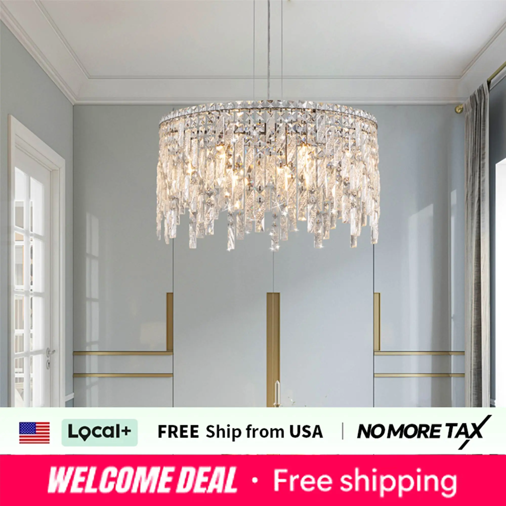 24" Luxurious Round Silver Crystal Chandelier, Contemporary Rectangular Pendant Light for Dining Room, Living Room,Grand Foyers
24" Luxurious Round Silver Crystal Chandelier, Contemporary Rectangular Pendant Light for Dining Room, Living Room,Grand Foyers