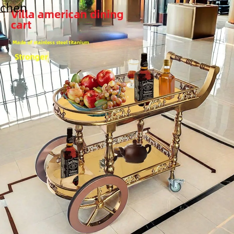 HTT villa cake trolley stainless steel titanium luxury food delivery cart mobile KTV restaurant wine cart
HTT villa cake trolley stainless steel titanium luxury food delivery cart mobile KTV restaurant wine cart