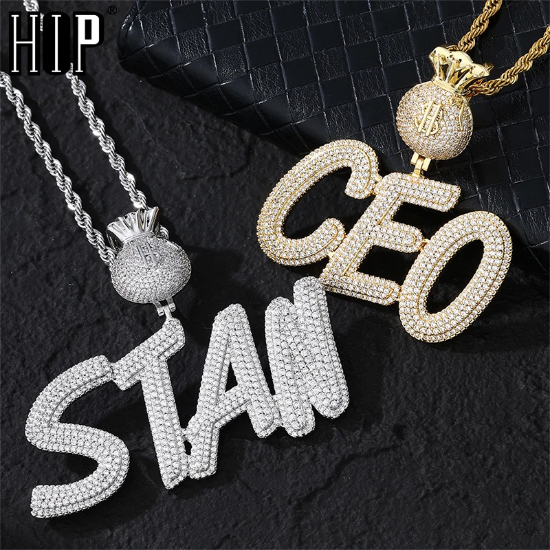 HIP HOP Custom Initial Name Pendant Necklace with Money Bag Bail Iced Out Cubic Zirconia Charms Punk Jewelry for Gift
HIP HOP Custom Initial Name Pendant Necklace with Money Bag Bail Iced Out Cubic Zirconia Charms Punk Jewelry for Gift