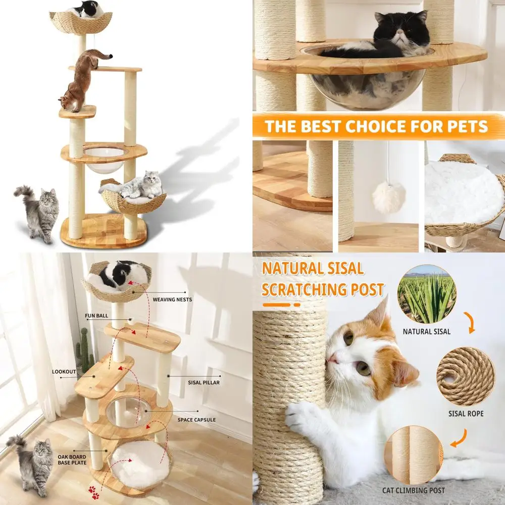 Spacious Natural Wood Cat Tower with Thick Scratching Posts, Modern Cat House and Condo for Multiple Cats
Spacious Natural Wood Cat Tower with Thick Scratching Posts, Modern Cat House and Condo for Multiple Cats