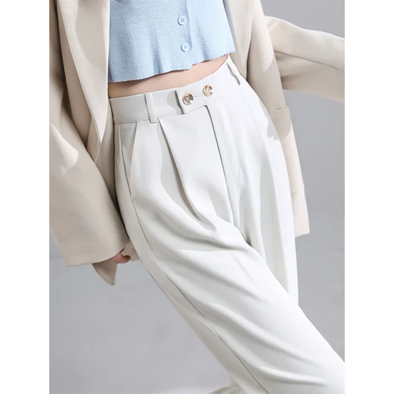 New 2024 Summer White Wide Leg Pants for Women Office Lady Large Size High Waist Button Design Floor Length Trousers Q773
New 2024 Summer White Wide Leg Pants for Women Office Lady Large Size High Waist Button Design Floor Length Trousers Q773