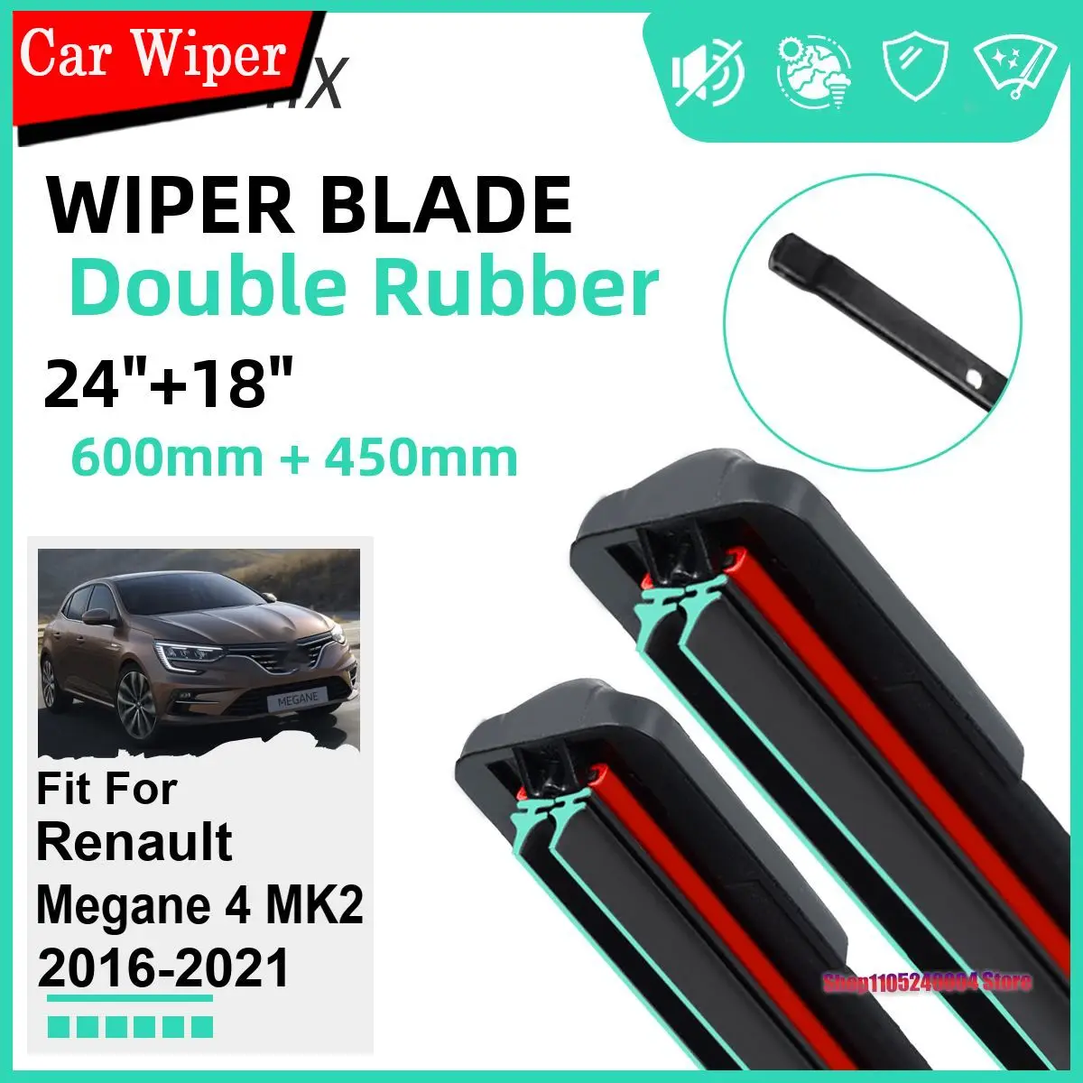 Wear Resistant Double Rubber Front Wiper Blades Windscreen Rubber Parts For Renault Megane 4 MK2 2016-2021
Wear Resistant Double Rubber Front Wiper Blades Windscreen Rubber Parts For Renault Megane 4 MK2 2016-2021