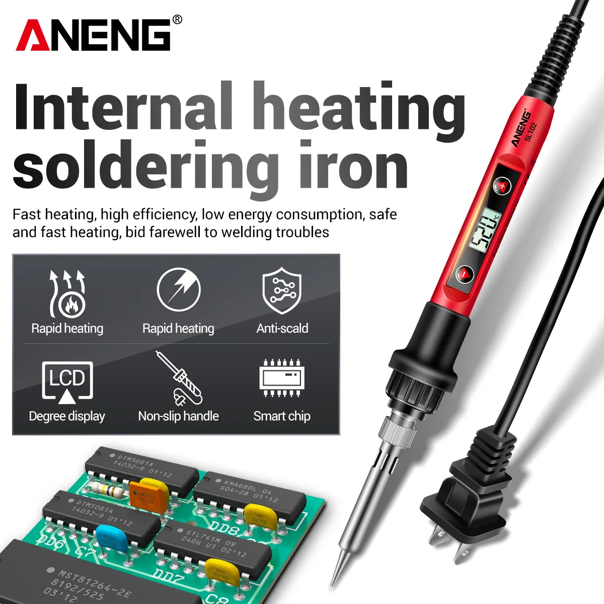 ANENG 110V voltage SL102 American standard soldering iron 180-520℃ digital adjustable ABS handle household repair welding tool
ANENG 110V voltage SL102 American standard soldering iron 180-520℃ digital adjustable ABS handle household repair welding tool