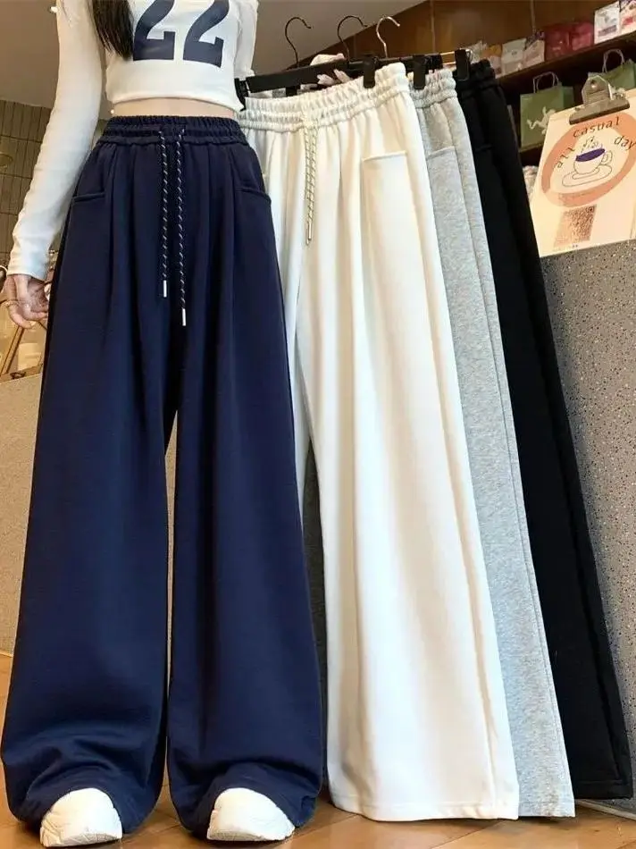Women's Sporty Wide Leg Casual Pants Elastic Waist Drawstring Walking Pants High Waist Straight Tube Pants Trendy Spring Autumn
Women's Sporty Wide Leg Casual Pants Elastic Waist Drawstring Walking Pants High Waist Straight Tube Pants Trendy Spring Autumn