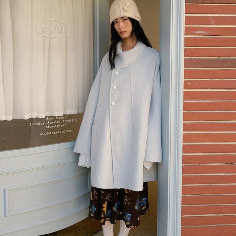 COINROVA Wool Blend Double-Faced Woolen Coat Blue A-Line Mid-Length Double-Breasted Women's Winter Thickened Jacket
COINROVA Wool Blend Double-Faced Woolen Coat Blue A-Line Mid-Length Double-Breasted Women's Winter Thickened Jacket