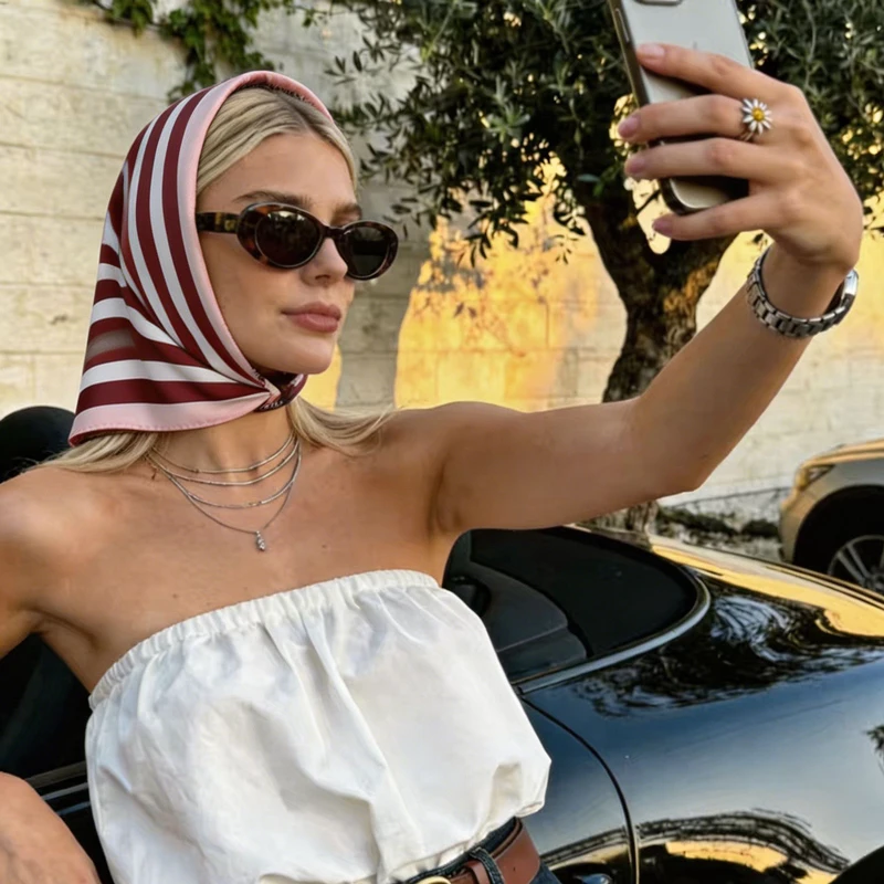 Satin Silk Geometric Stripe Print Square Scarf Lightweight Bandana for Women Beach Vacation Hair Headband Bag Wrap Accessory
Satin Silk Geometric Stripe Print Square Scarf Lightweight Bandana for Women Beach Vacation Hair Headband Bag Wrap Accessory