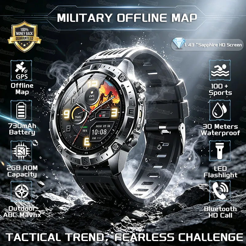 2026 GPS Offline Map Position 1.43'' AMOLED Military Rugged Smart Watch Men 730mAh Battery 100+Sport 3ATM Waterproof Call Watch
2026 GPS Offline Map Position 1.43'' AMOLED Military Rugged Smart Watch Men 730mAh Battery 100+Sport 3ATM Waterproof Call Watch