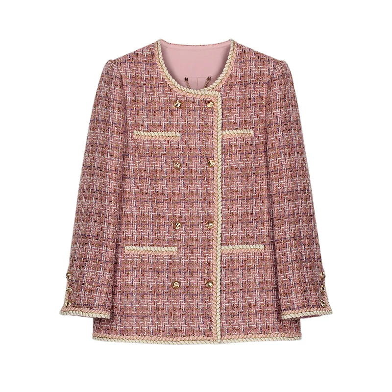 High Quality Pink Plaid Wool Blended Long Coat Women Fashion French Tweed Small Fragrance Coat Slim Basic Elegant Female Coat
High Quality Pink Plaid Wool Blended Long Coat Women Fashion French Tweed Small Fragrance Coat Slim Basic Elegant Female Coat