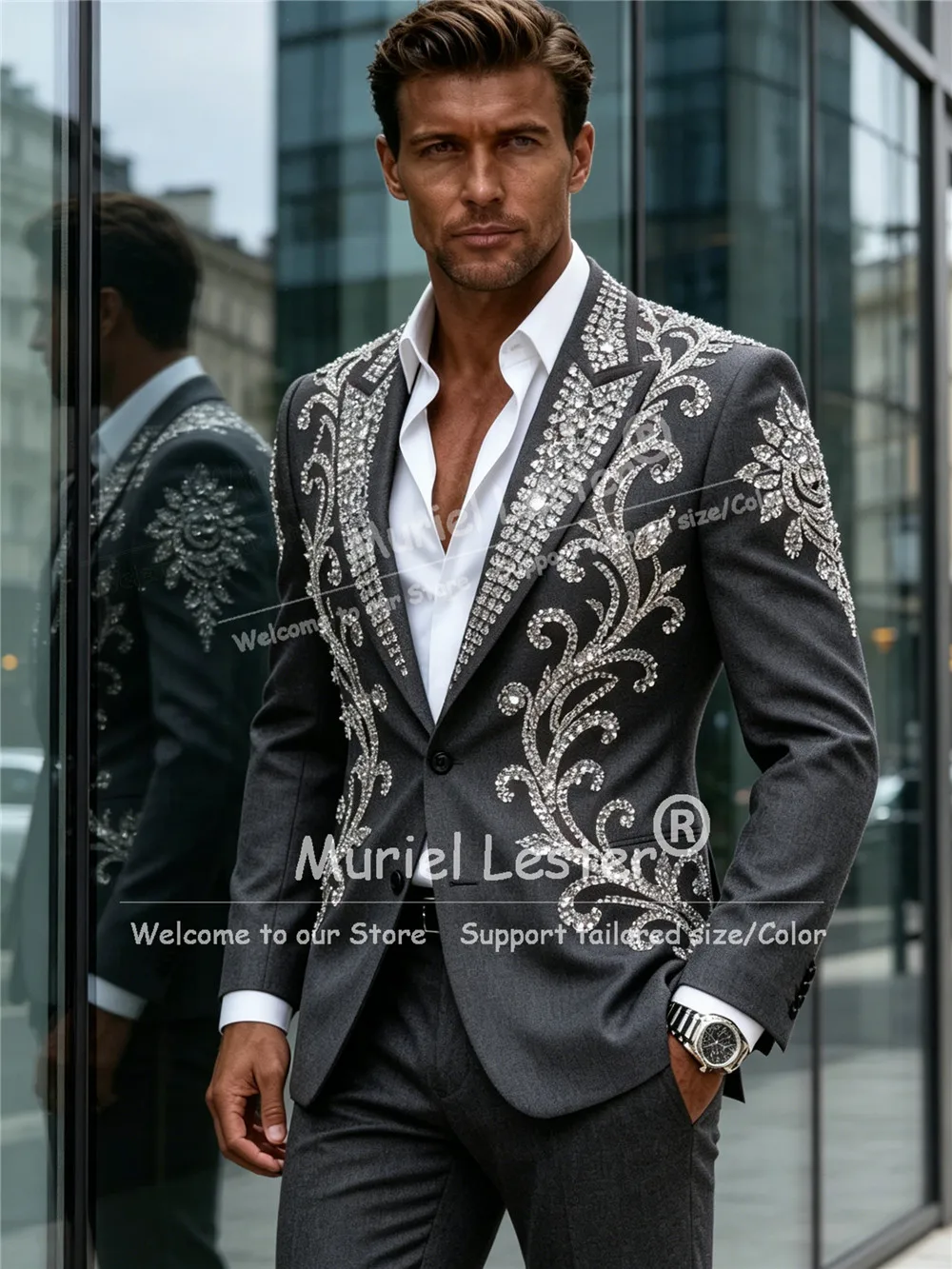 Sparkly Diamond Beaded Suit Man For Wedding Single Breated Jacket Pants 2 Piece Sets Groom Tuxedos Prom Attire костюм мужской
Sparkly Diamond Beaded Suit Man For Wedding Single Breated Jacket Pants 2 Piece Sets Groom Tuxedos Prom Attire костюм мужской