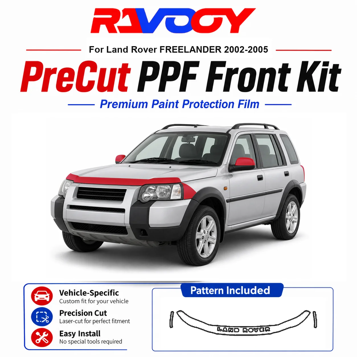 8.5mil TPU Precut PPF Kit For Land Rover FREELANDER 2002-2005 - Hood, Fenders & Mirror Set - Self-Healing Clear Bra Film
8.5mil TPU Precut PPF Kit For Land Rover FREELANDER 2002-2005 - Hood, Fenders & Mirror Set - Self-Healing Clear Bra Film