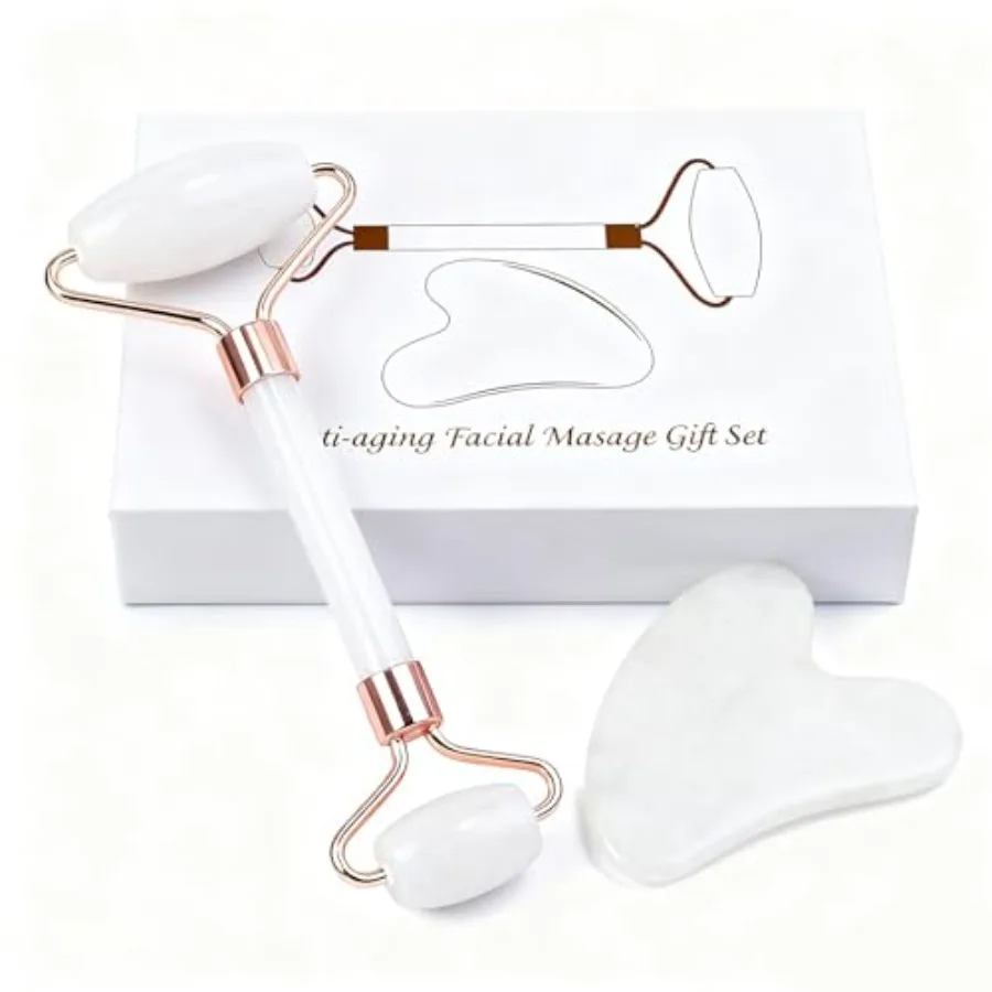 Jade roller and gua sha, facial roller, women's skincare tool, self-care gift, face, eye, neck massager, relieves fine lines an
Jade roller and gua sha, facial roller, women's skincare tool, self-care gift, face, eye, neck massager, relieves fine lines an