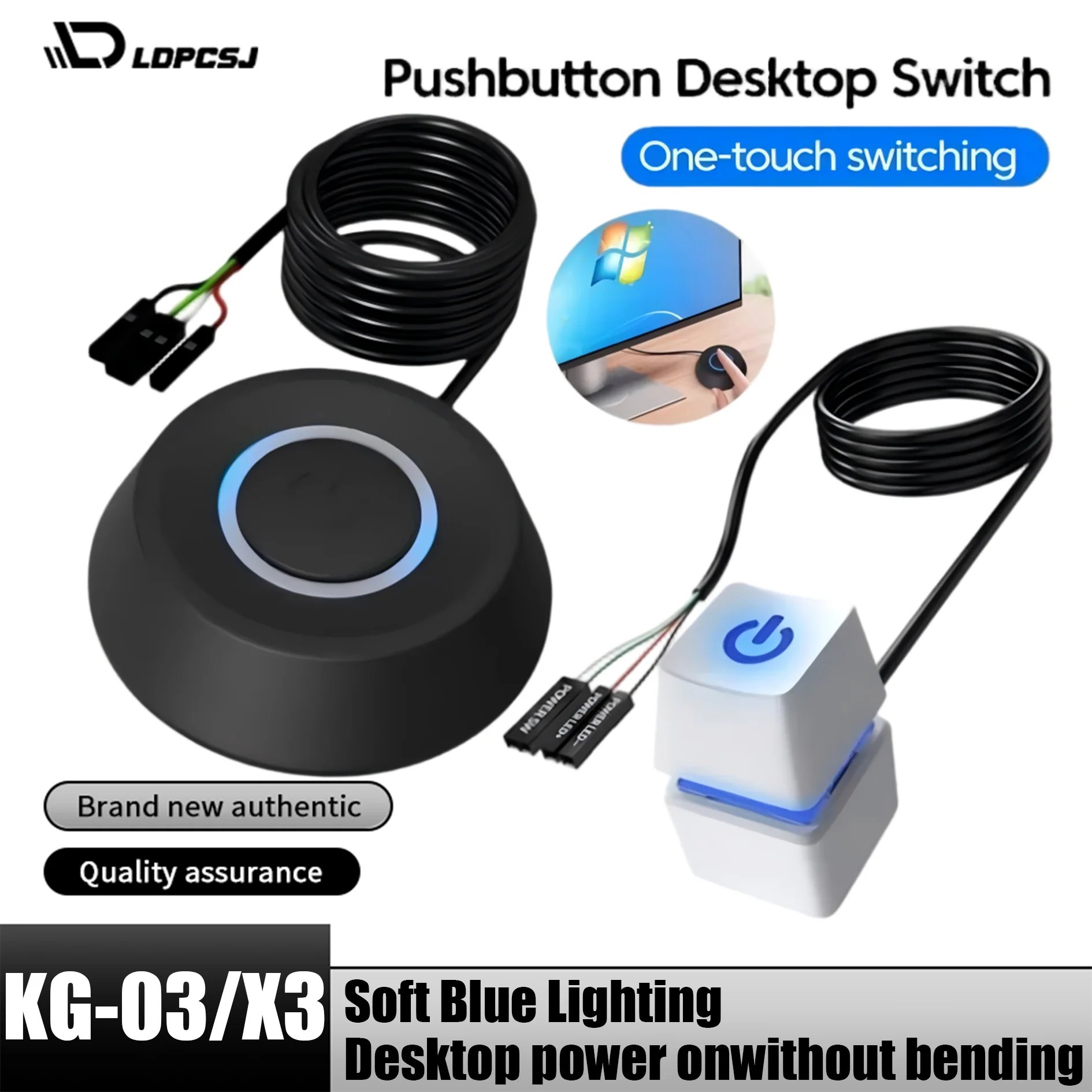 LDPCSJ Computer Desktop Switch 2M LED Lights PC Motherboard External Start Power On/Off Button Extension Cable For Home Office