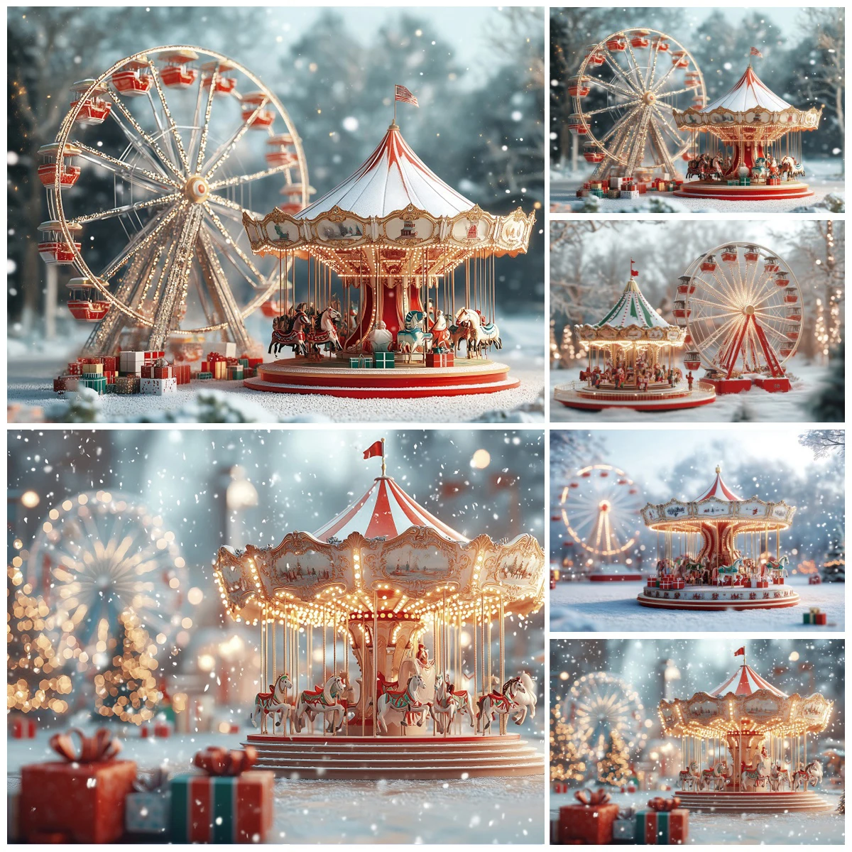 Winter Amusement Park Backgrounds for Photographs Snow Season Ferris Wheel Carousel Kids Adults Portrait Photography Backdrop
Winter Amusement Park Backgrounds for Photographs Snow Season Ferris Wheel Carousel Kids Adults Portrait Photography Backdrop