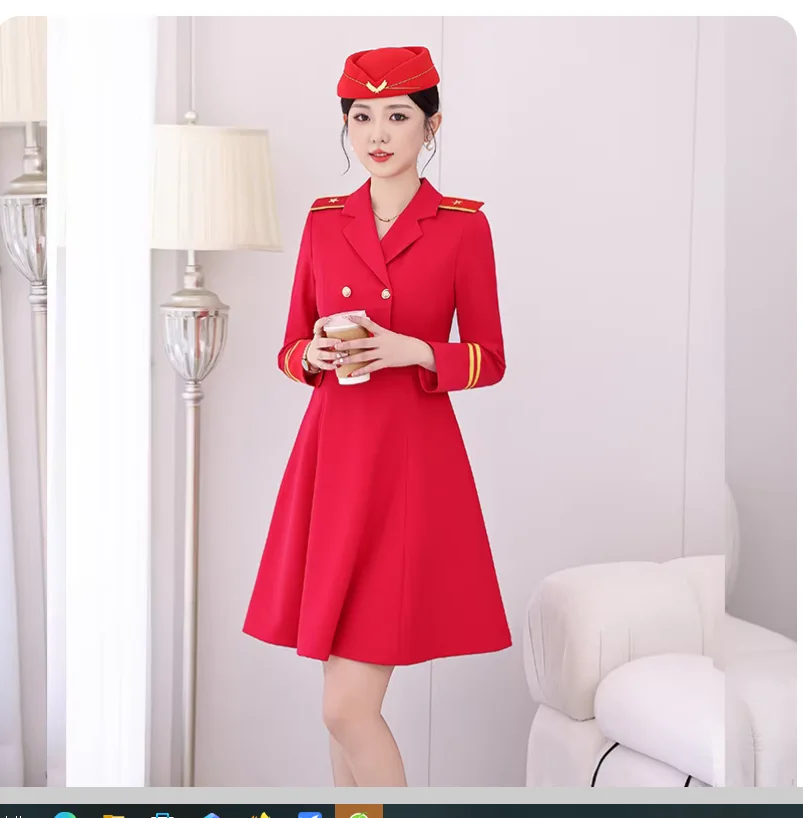 Navy dance drumming band performance attire red full-skirted dress
Navy dance drumming band performance attire red full-skirted dress