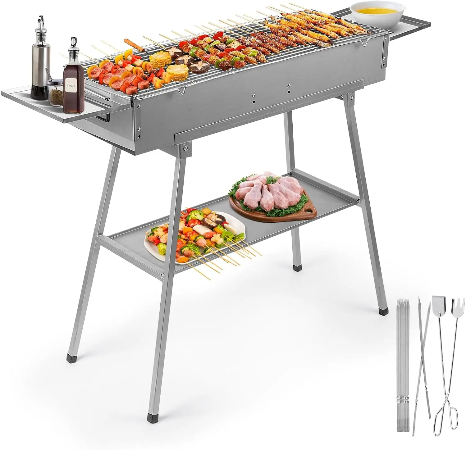 Portable Charcoal Grill Outdoor Cooking, 32"L x 10"W Folded Camping Barbecue with Storage Shelf, Metal Skewers, for Backyard Party Picnic Travel
Portable Charcoal Grill Outdoor Cooking, 32"L x 10"W Folded Camping Barbecue with Storage Shelf, Metal Skewers, for Backyard Party Picnic Travel