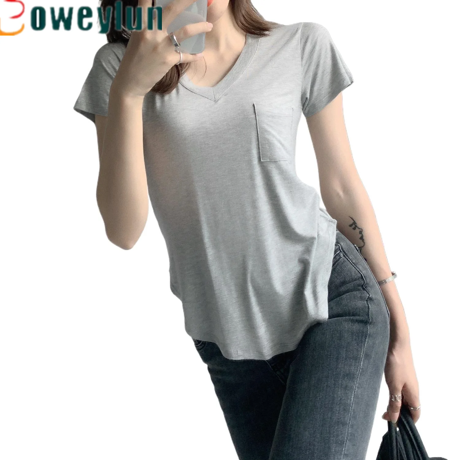 Boweylun Modal Short-sleeved T-shirt Women's Summer New V-neck Loose Irregular Pockets Blouse Female
Boweylun Modal Short-sleeved T-shirt Women's Summer New V-neck Loose Irregular Pockets Blouse Female