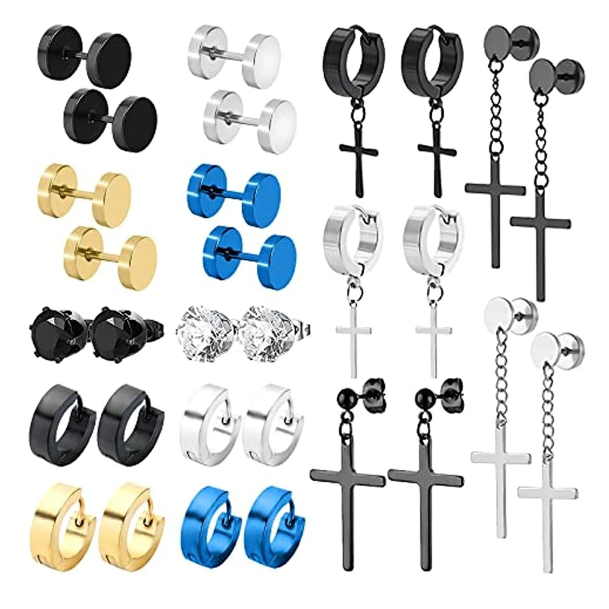 15 Pairs Men Women Stainless Steel CZ Stud Earrings Hypoallergenic Cross Dangle Earrings Unisex Punk Hoop Earrings Jewelry
15 Pairs Men Women Stainless Steel CZ Stud Earrings Hypoallergenic Cross Dangle Earrings Unisex Punk Hoop Earrings Jewelry