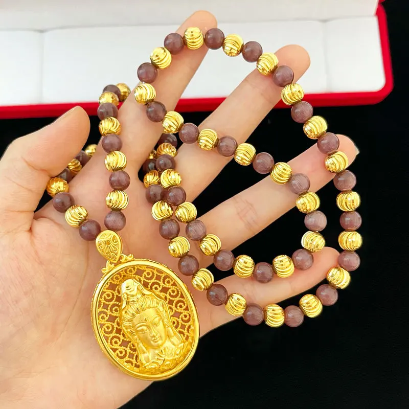 Same style men's gold necklace 9999 24K real gold eye stone Guanyin Bodhisattva pendant luxurious and beautiful jewelry
Same style men's gold necklace 9999 24K real gold eye stone Guanyin Bodhisattva pendant luxurious and beautiful jewelry